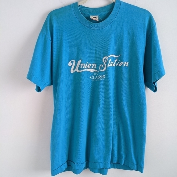 VINTAGE Single Stitch Teal Tee Shirt L - Picture 4 of 10